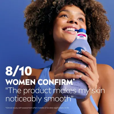 Communicates social proof through a customer sentiment statistic and direct quote to build trust and demonstrate product effectiveness for skin smoothness. Highlights a quantifiable customer…