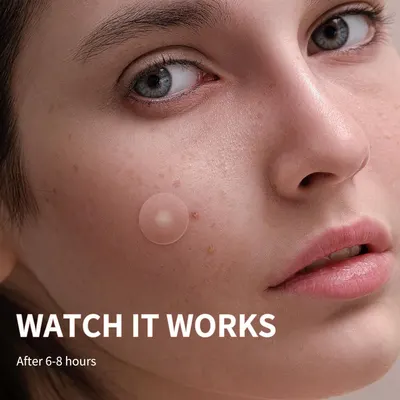 Instructs shoppers on how to use the product (likely an acne patch or skincare treatment) by showing application on a blemish and indicating the time frame for visible results. Demonstrates the…