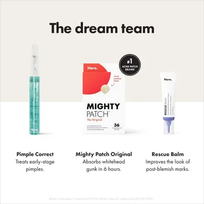 Showcases the brand's complete acne treatment product lineup ('the dream team') to help shoppers understand the different options available and their specific benefits for different stages of…