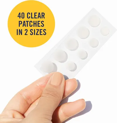 Communicates what the customer receives in the package: 40 clear patches in two different sizes, providing clarity on the product quantity and variety included.