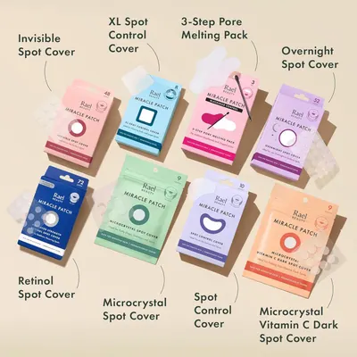 Displays the brand's full range of Miracle Patch products to help shoppers understand the variety of options available and choose the right solution for their specific skincare needs.