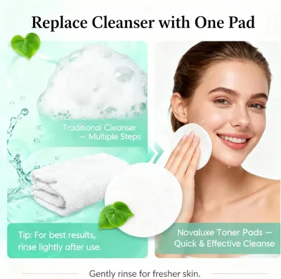 Demonstrates that the Novaluxe Toner Pads replace traditional multi-step cleansing routines with a single, quick, and effective solution, positioning the product as superior to conventional…