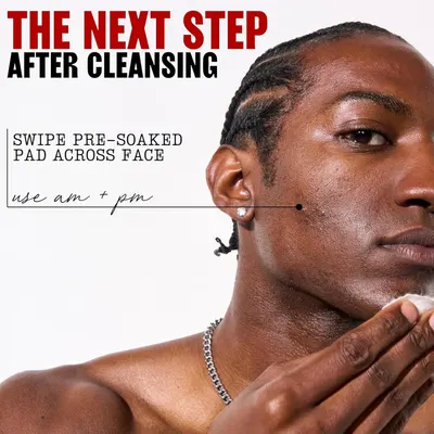 Instructs shoppers on the next step in their skincare routine after cleansing, explaining how and when to use the pre-soaked pad product. Communicates the simplicity and proper usage of the product…