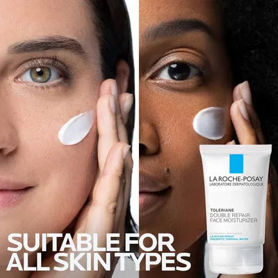 Communicates that the La Roche-Posay face moisturizer is universally suitable and works effectively across diverse skin tones and types, building trust and inclusivity.