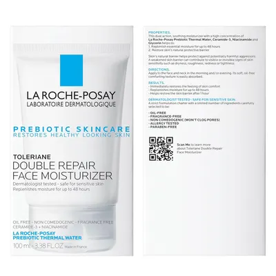 Communicates multiple key benefits and product properties in a segmented layout, including ingredients, moisture duration, skin barrier repair, and safety/formulation claims to reassure shoppers…