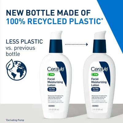 Communicates the brand's environmental responsibility by highlighting that the new bottle is made from 100% recycled plastic and uses less plastic than the previous version, reassuring eco-conscious…