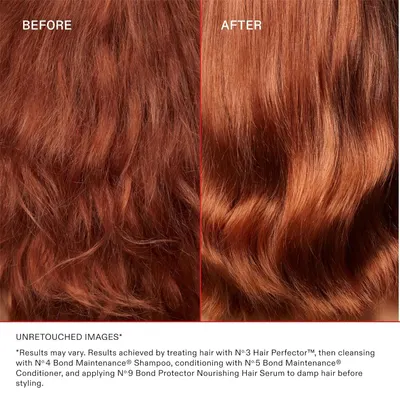 Demonstrates the transformation in hair texture and appearance after using the product system, showing smoother, shinier, and less frizzy hair to prove product effectiveness.