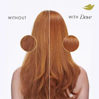 Demonstrates the visible transformation in hair quality after using Dove, showing smoother, shinier, and healthier-looking hair compared to untreated hair.