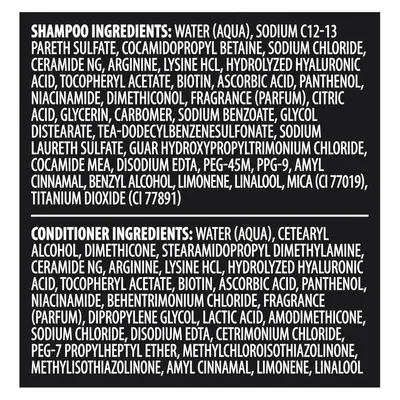Provides complete transparency about what's inside the shampoo and conditioner products, allowing shoppers to verify ingredients for safety, allergen concerns, or ingredient preferences.