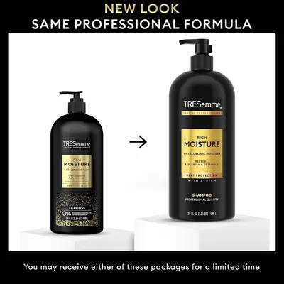 Informs shoppers that the product packaging has been updated to a new look while reassuring them that the professional formula inside remains unchanged.