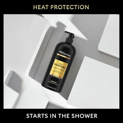 Communicates that the shampoo provides heat protection for hair, reassuring shoppers that they can protect their hair from heat damage starting in the shower.