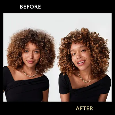 Demonstrates the visible transformation in curl definition and hair appearance achieved by using the product, proving its effectiveness for curly hair care.