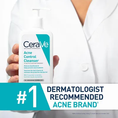 Communicates professional endorsement and market leadership by highlighting that CeraVe is the #1 dermatologist-recommended acne brand, building credibility and trust with shoppers.