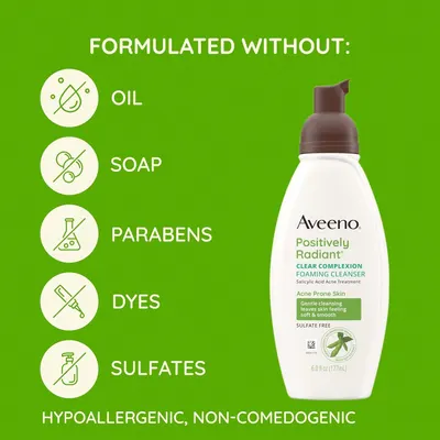 Communicates multiple safety and formulation benefits by showing what harmful ingredients are excluded from the product, reassuring shoppers with sensitive or acne-prone skin that the cleanser is…