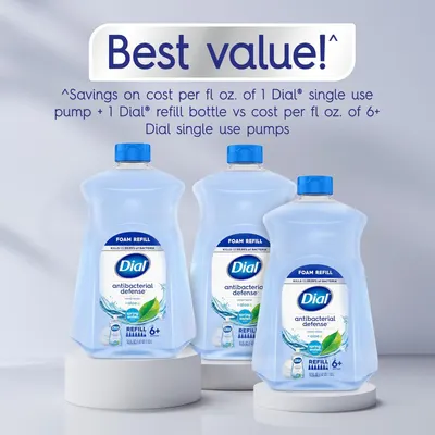 Communicates the cost-effectiveness of buying the refill bottle system versus multiple single-use pumps, emphasizing value and savings to the shopper. Reinforces the primary benefit of choosing the…