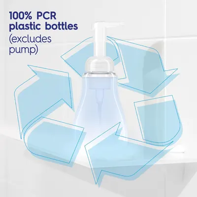 Communicates the product's environmental responsibility by highlighting that the bottles are made from 100% post-consumer recycled (PCR) plastic, reassuring eco-conscious shoppers. Emphasizes the…