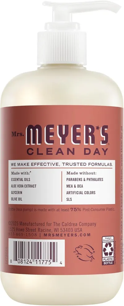 Communicates the product's clean ingredient formulation (free from parabens, phthalates, MEA, DEA, artificial colors, SLS) and environmental responsibility (75% recycled plastic bottle) to reassure…