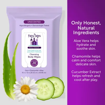 Communicates multiple ingredient-based benefits in a segmented layout to reassure shoppers that the product uses honest, natural ingredients with specific soothing and hydrating properties for…