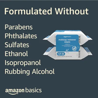 Communicates that the makeup remover wipes are formulated without multiple harsh chemicals, reassuring shoppers seeking gentle, skin-safe products.