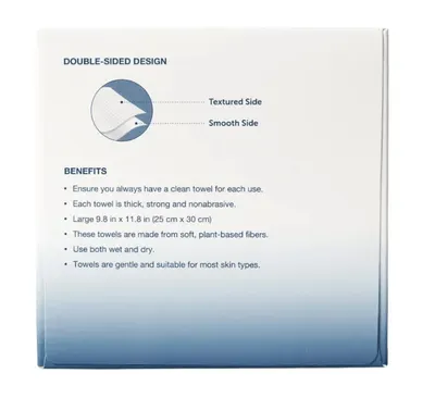 Explains the physical structure of the towel by highlighting its two distinct sides (textured and smooth) to help shoppers understand the product's dual-surface design. Communicates multiple selling…