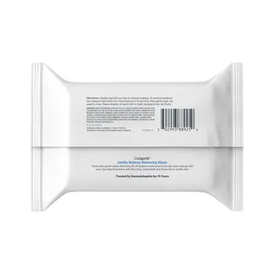 Provides a clean, catalog-style view of the Cetaphil makeup wipes packaging to show shoppers exactly what the product looks like.