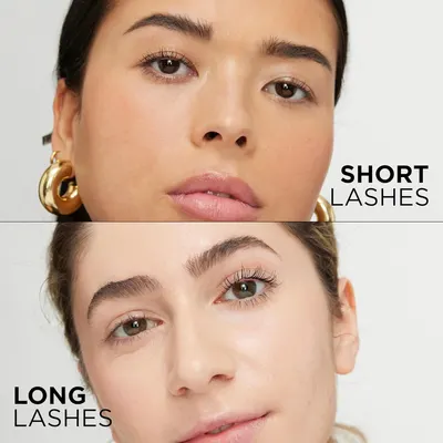 Demonstrates the visible transformation from short lashes to long lashes, proving the product's effectiveness in enhancing lash length and volume.