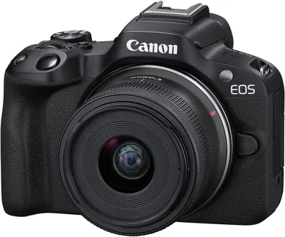 Provides a clean, catalog-style view of the Canon EOS camera with lens, allowing shoppers to see the product clearly without distractions.