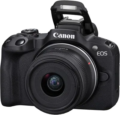 Provides a clean, catalog-style view of the Canon EOS camera to show the product's physical appearance and design without distractions.