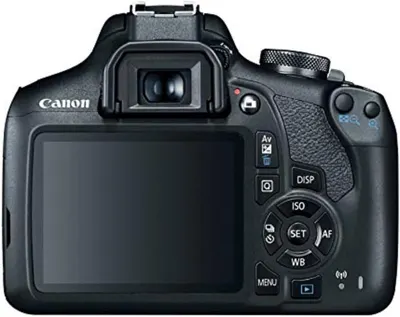 Provides a clean, catalog-style view of the Canon camera's back panel to show the product's physical appearance and controls without distractions.