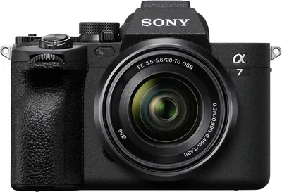 Provides a clean, catalog-style view of the Sony Alpha 7 camera with lens, allowing shoppers to see the product clearly without distractions.