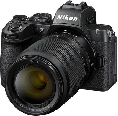 Provides a clean, professional catalog-style view of the Nikon camera with lens on a pure white background, allowing shoppers to see the product clearly without distractions.