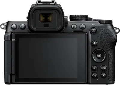 Provides a clean, catalog-style view of the camera's back panel showing the LCD screen, viewfinder, and control buttons without any distractions.