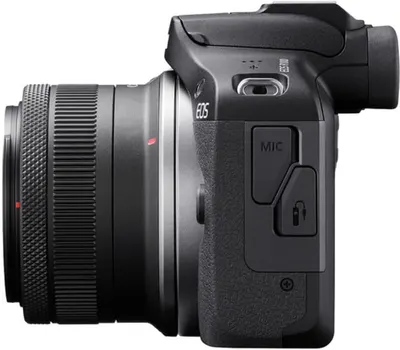 Provides a clean, catalog-style view of the camera from the side to show its physical design, ports, and controls without distractions.