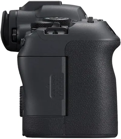 Provides a clean, catalog-style view of the camera body from the side to show the physical product design and build quality.
