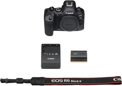 Shows all the items included in the camera package to help shoppers understand what they will receive with their purchase.