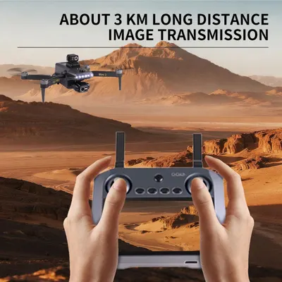 Communicates the drone's impressive wireless transmission range capability to reassure shoppers they can fly far and still receive live video feed.