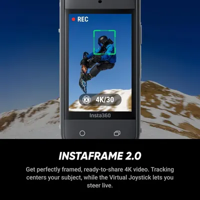 Demonstrates the product's InstaFrame 2.0 feature that automatically tracks and centers subjects while recording 4K video, reassuring shoppers that they can capture professional-quality action…