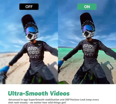 Demonstrates the product's advanced stabilization technology by showing a side-by-side comparison of video quality with the feature off versus on, reassuring shoppers that they can capture smooth,…