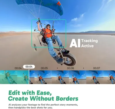 Communicates that the product uses AI technology to automatically track subjects and intelligently edit video footage, making video creation effortless for users.