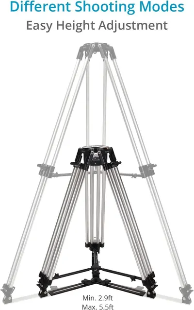 Communicates multiple key benefits of the tripod system: versatility in shooting modes, ease of height adjustment, and specific dimensional range to help shoppers understand the product's…