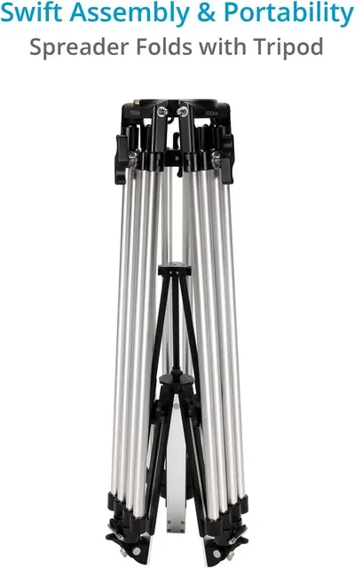 Demonstrates how the spreader tripod folds down for easy storage and transport, reassuring shoppers about the product's portability and space-saving design. Highlights the product's quick assembly…