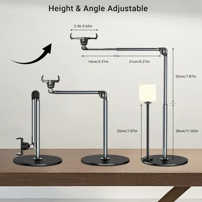Demonstrates the product's adjustable height and angle capabilities with precise dimensional measurements, showing shoppers the flexibility and range of positioning options available. Highlights the…
