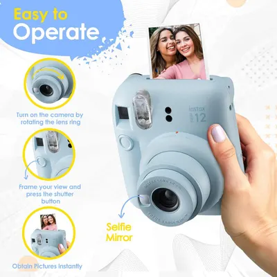 Demonstrates how to operate the instant camera through a simple 3-step visual guide, reassuring shoppers that the product is easy to use even for beginners.