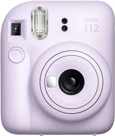 Displays the Instax Mini 12 camera in a clean, catalog-style format on a white background with no text or design elements, allowing shoppers to see the product clearly.