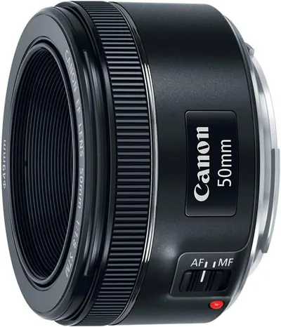 Provides a clean, catalog-style view of the Canon 50mm camera lens on a white background with no additional text or design elements, allowing shoppers to see the product clearly.