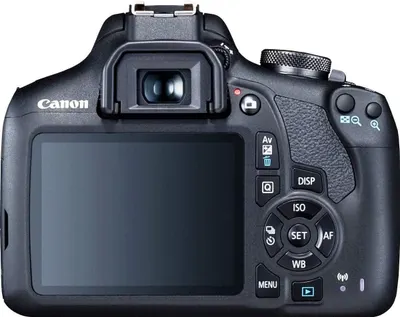 Provides a clean, catalog-style view of the Canon camera's back panel, showing the LCD screen, viewfinder, and control buttons without any distractions.