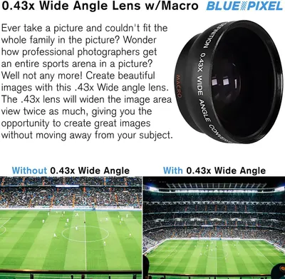 Demonstrates the transformative effect of using the 0.43x wide angle lens by showing a side-by-side comparison of the same scene without and with the lens, proving how much more can be captured in…