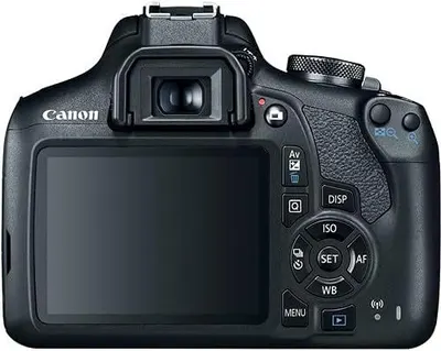 Provides a clean, catalog-style view of the Canon camera from the back, allowing shoppers to see the product's design, screen, and button layout clearly without distractions.