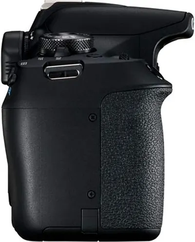Provides a clean, catalog-style view of the camera body from the side to show its physical form, grip texture, and button layout without distractions.
