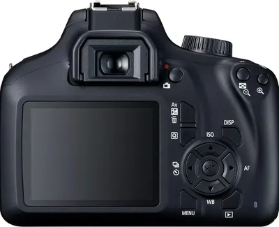 Provides a clean, catalog-style view of the camera's back panel to show the product's physical appearance, controls, and screen without distractions.